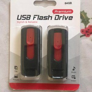 2 PACKS 64G USB Flash Drive, 2.0 High-Speed, Waterproof, Two-way Utility Disk